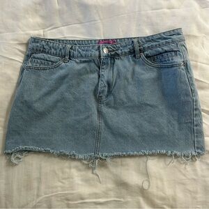Denim Mini Skirt with Frayed Hem